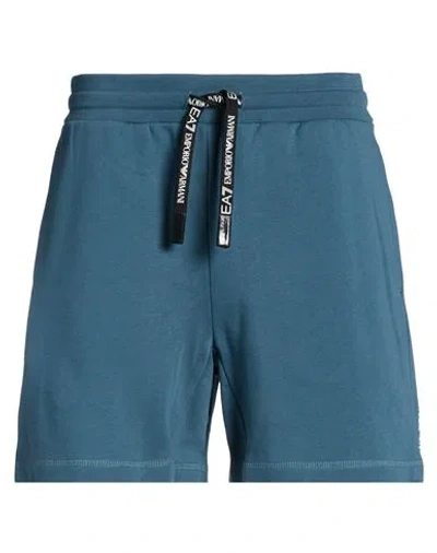 Ea7 Man Shorts & Bermuda Shorts Deep Teal Size 3xl Cotton, Elastane In Blue