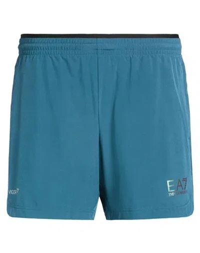 Ea7 Man Shorts & Bermuda Shorts Deep Teal Size Xxl Polyester, Elastane In Blue