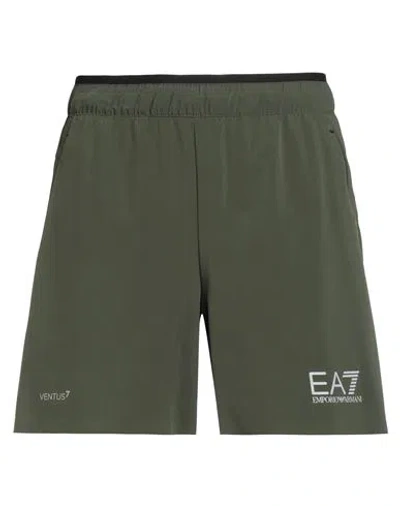 Ea7 Man Shorts & Bermuda Shorts Military Green Size Xl Polyester, Elastane