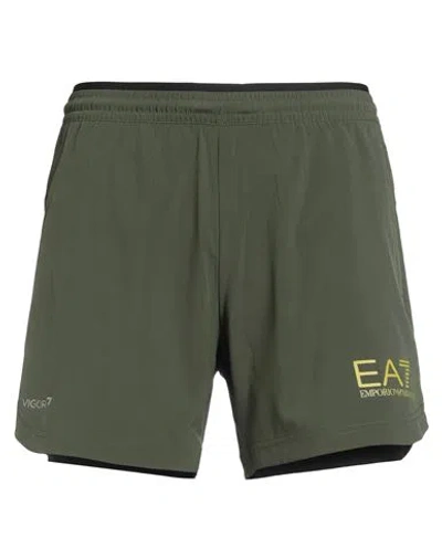 Ea7 Man Shorts & Bermuda Shorts Military Green Size Xxl Polyester, Elastane