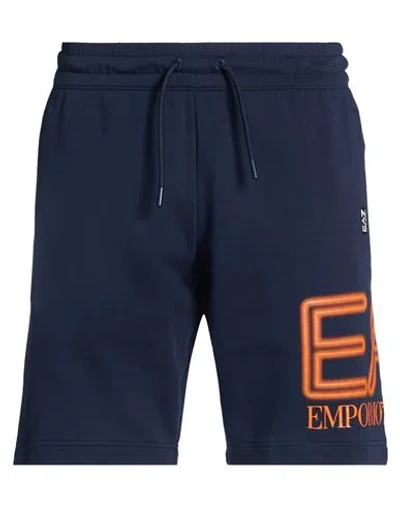 Ea7 Man Shorts & Bermuda Shorts Navy Size Xxl Cotton In Blue
