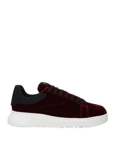 Ea7 Man Sneakers Burgundy Size 6 Polyester, Thermoplastic Polyurethane In Black