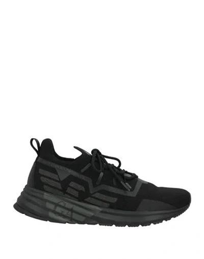 Ea7 Man Sneakers Black Size 9 Polyester, Thermoplastic Polyurethane, Polyurethane In Animal Print