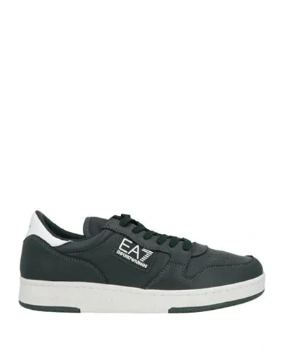 Ea7 Man Sneakers Dark Green Size 7.5 Cow Leather, Polyamide, Polyester, Polyurethane Coated