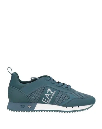 Ea7 Man Sneakers Deep Teal Size 6.5 Polyester, Elastane, Polyurethane, Thermoplastic Polyurethane In Blue