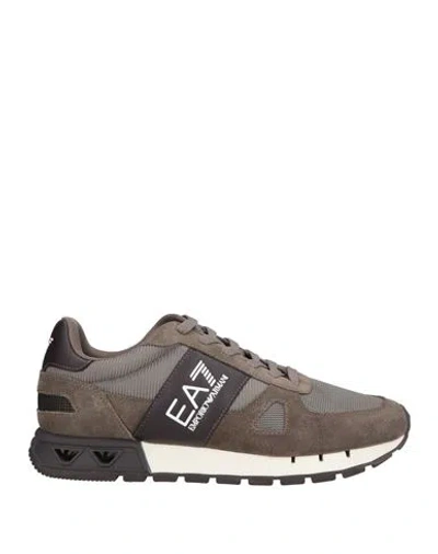 Ea7 Man Sneakers Khaki Size 6.5 Polyester, Cow Leather In Brown