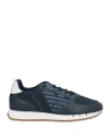 Ea7 Man Sneakers Midnight Blue Size 8.5 Polyester, Cow Leather, Polyurethane Coated