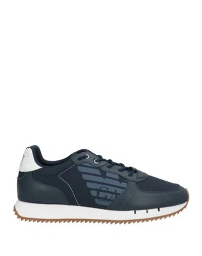 Ea7 Man Sneakers Midnight Blue Size 8.5 Polyester, Cow Leather, Polyurethane Coated In Blue