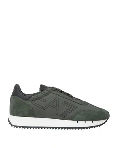 Ea7 Man Sneakers Military Green Size 10.5 Polyamide, Cow Leather, Polyester