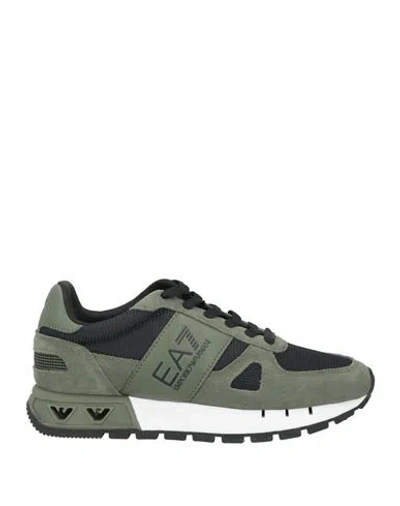 Ea7 Man Sneakers Military Green Size 9 Leather, Textile Fibers