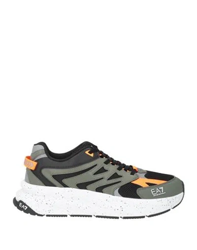Ea7 Man Sneakers Military Green Size 9 Textile Fibers, Synthetic Material In Animal Print