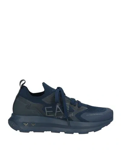 Ea7 Man Sneakers Navy Blue Size 8 Textile Fibers