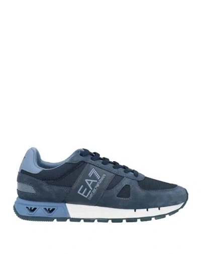 Ea7 Man Sneakers Navy Size 8.5 Cow Leather, Polyester In Blue