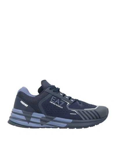 Ea7 Man Sneakers Navy Size 8.5 Polyester, Thermoplastic Polyurethane In Blue