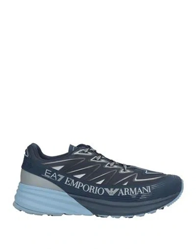 Ea7 Man Sneakers Navy Size 9 Polyester, Thermoplastic Polyurethane In Blue