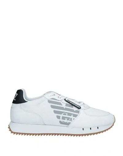 Ea7 Man Sneakers White Size 8.5 Polyester, Cow Leather, Polyurethane Coated