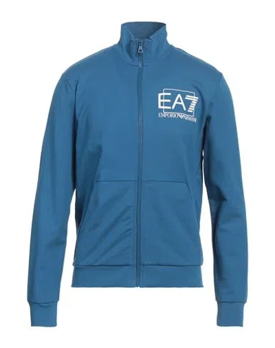 Ea7 Man Sweatshirt Azure Size 3xl Cotton, Elastane In Blue