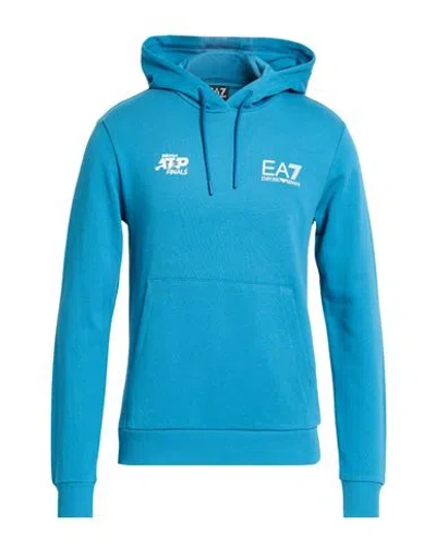 Ea7 Man Sweatshirt Azure Size L Cotton In Blue