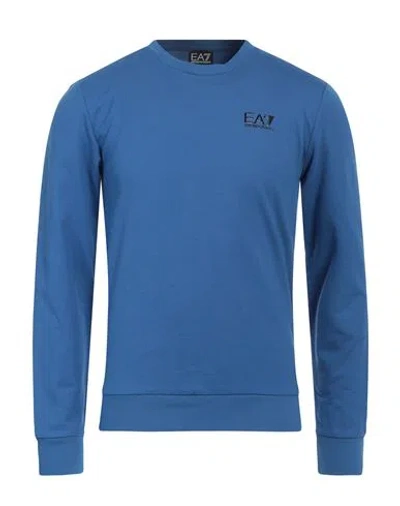 Ea7 Man Sweatshirt Azure Size Xxl Cotton, Elastane In Blue