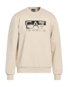 Ea7 Man Sweatshirt Beige Size L Cotton, Polyester, Elastane In Neutral