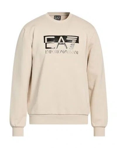 Ea7 Man Sweatshirt Beige Size L Cotton, Polyester, Elastane In Neutral