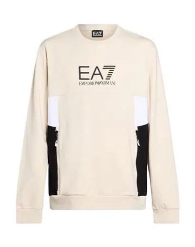 Ea7 Man Sweatshirt Beige Size S Cotton, Polyester, Elastane