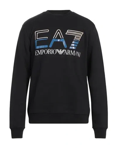 Ea7 Man Sweatshirt Black Size Xxl Cotton, Polyester, Elastane In Black