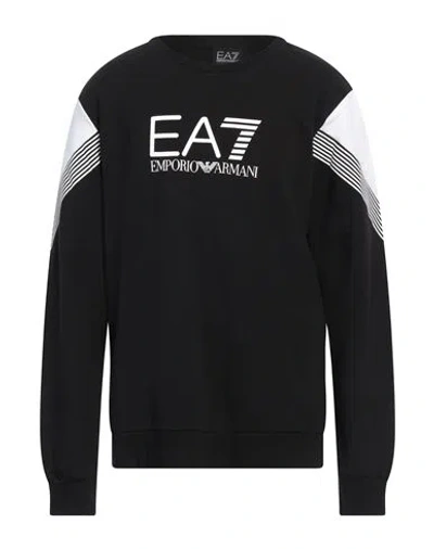 Ea7 Man Sweatshirt Black Size Xxl Cotton, Polyester, Elastane In Black