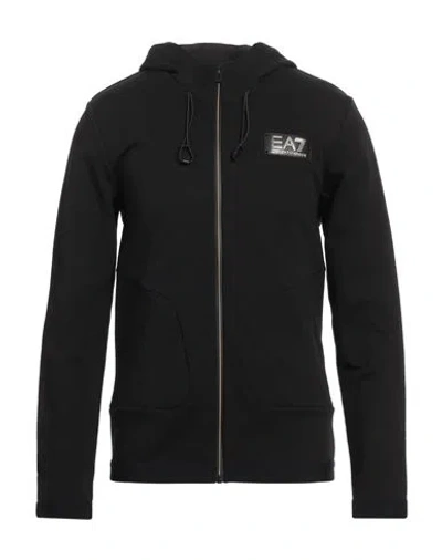 Ea7 Man Sweatshirt Black Size 3xl Cotton, Polyester, Polyamide, Elastane