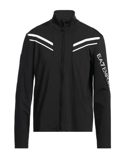 Ea7 Man Sweatshirt Black Size Xxl Polyester, Elastane