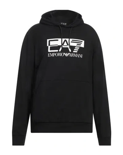 Ea7 Man Sweatshirt Black Size Xxl Cotton, Elastane In Black
