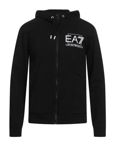 Ea7 Man Sweatshirt Black Size Xxl Cotton, Elastane In Black