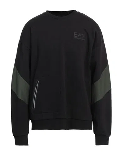 Ea7 Man Sweatshirt Black Size Xxl Cotton, Elastane