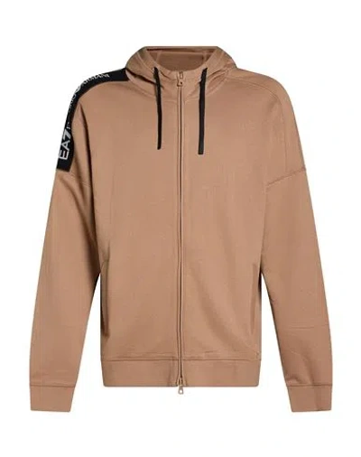 Ea7 Man Sweatshirt Camel Size 3xl Cotton In Brown