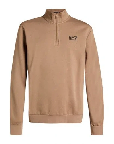 Ea7 Man Sweatshirt Camel Size M Cotton, Polyester In Brown