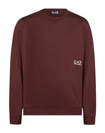 Ea7 Man Sweatshirt Chocolate Brown Size Xxl Cotton, Elastane