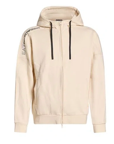 Ea7 Man Sweatshirt Cream Size L Cotton, Polyester In White