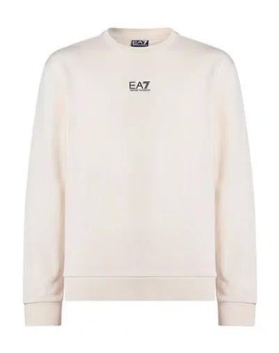 Ea7 Man Sweatshirt Cream Size Xxl Cotton, Polyester, Elastane In White