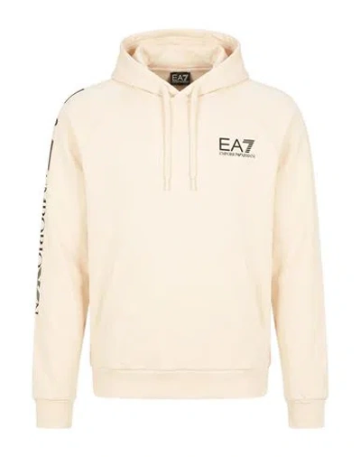Ea7 Man Sweatshirt Cream Size Xxl Cotton, Polyester In Neutral