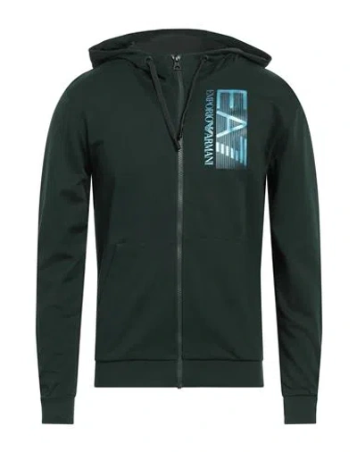 Ea7 Man Sweatshirt Dark Green Size S Cotton, Elastane