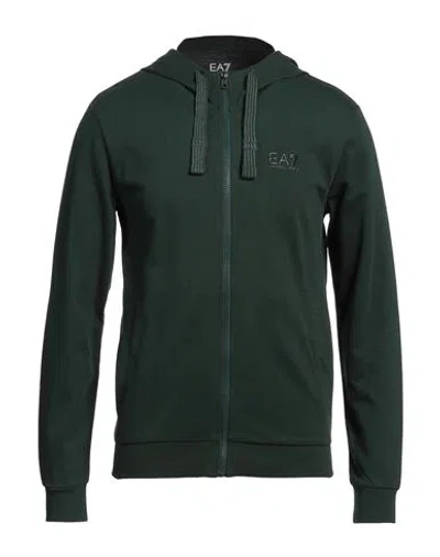 Ea7 Man Sweatshirt Dark Green Size Xxl Cotton, Polyester, Elastane In Green