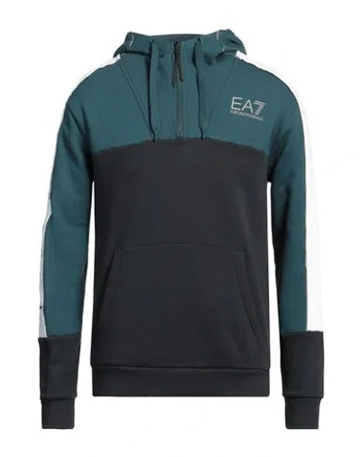 Ea7 Man Sweatshirt Deep Teal Size L Cotton, Polyester In Green