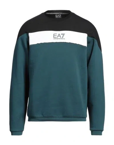 Ea7 Man Sweatshirt Deep Teal Size Xxs Cotton, Polyester, Elastane In Green