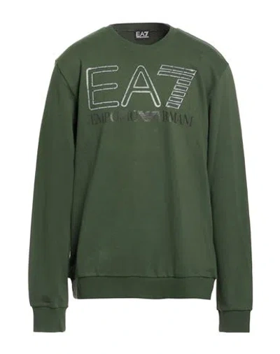 Ea7 Man Sweatshirt Green Size 3xl Cotton, Elastane
