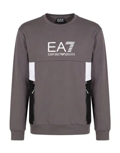 Ea7 Man Sweatshirt Grey Size L Cotton, Polyester, Elastane In Gray