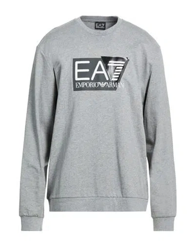 Ea7 Man Sweatshirt Grey Size Xxl Cotton, Elastane In Gray