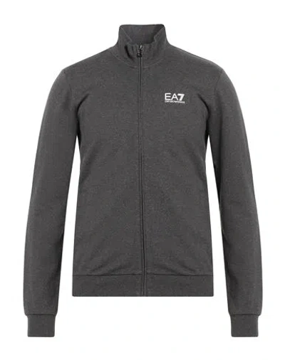 Ea7 Man Sweatshirt Lead Size M Cotton, Elastane In Gray