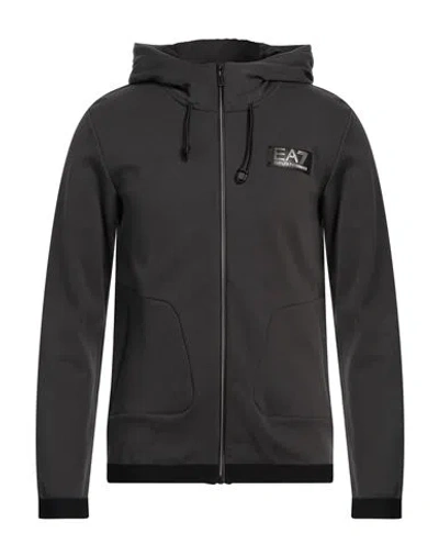 Ea7 Man Sweatshirt Lead Size Xl Cotton, Polyester, Polyamide, Elastane In Grey