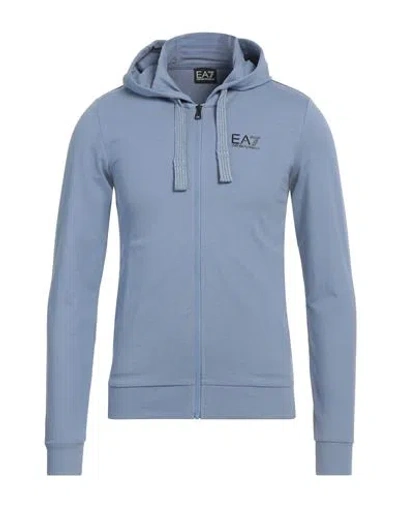 Ea7 Man Sweatshirt Light Blue Size Xxl Cotton