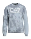 Ea7 Man Sweatshirt Light Blue Size Xxl Cotton, Elastane